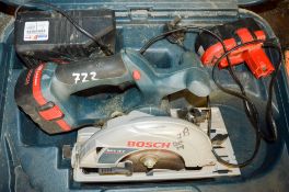 Bosch 18v cordless circular saw c/w charger, 2 batteries & carry case JB2019