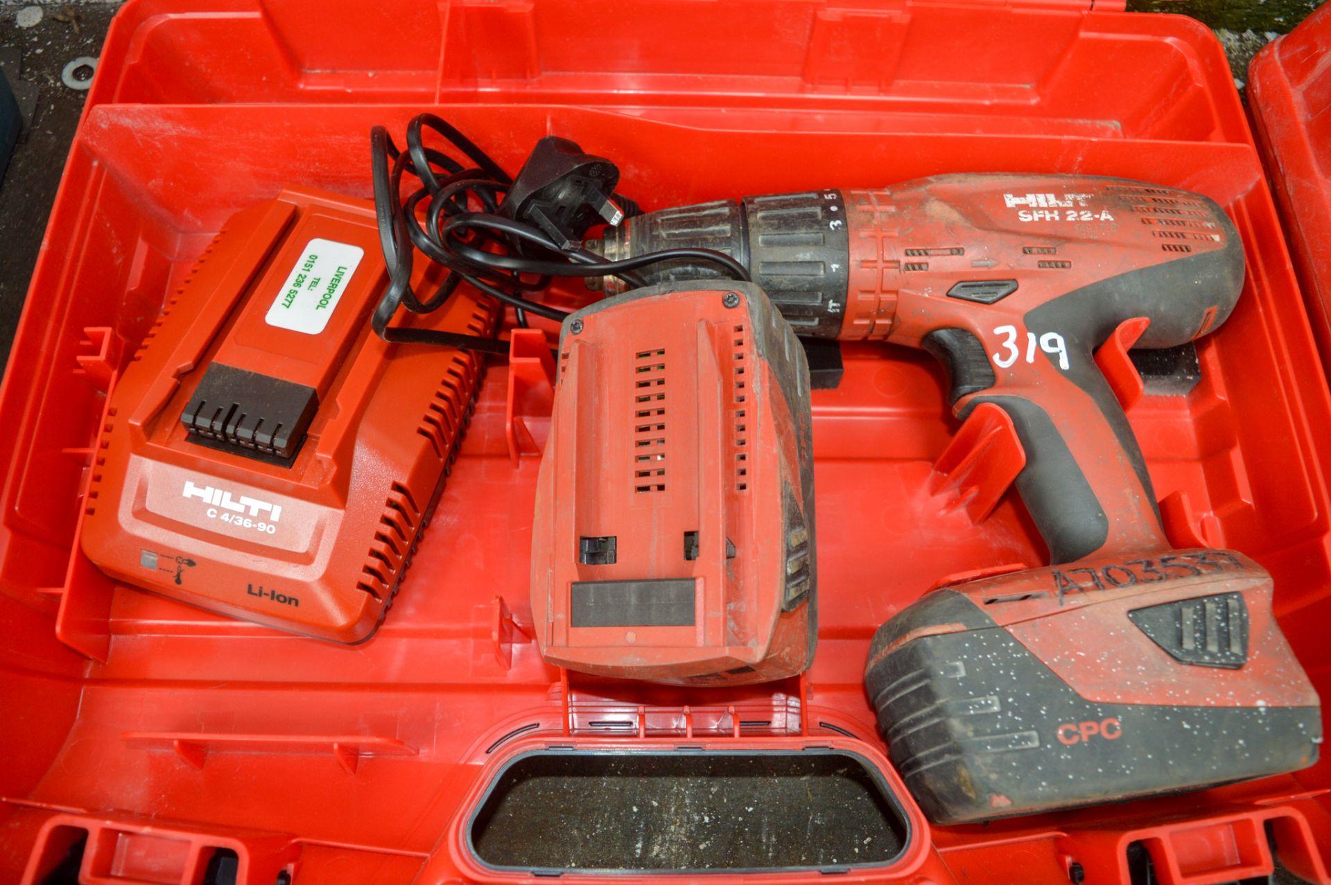 Hilti SFH 22-A cordless power drill c/w 2 batteries, charger & carry case A703537