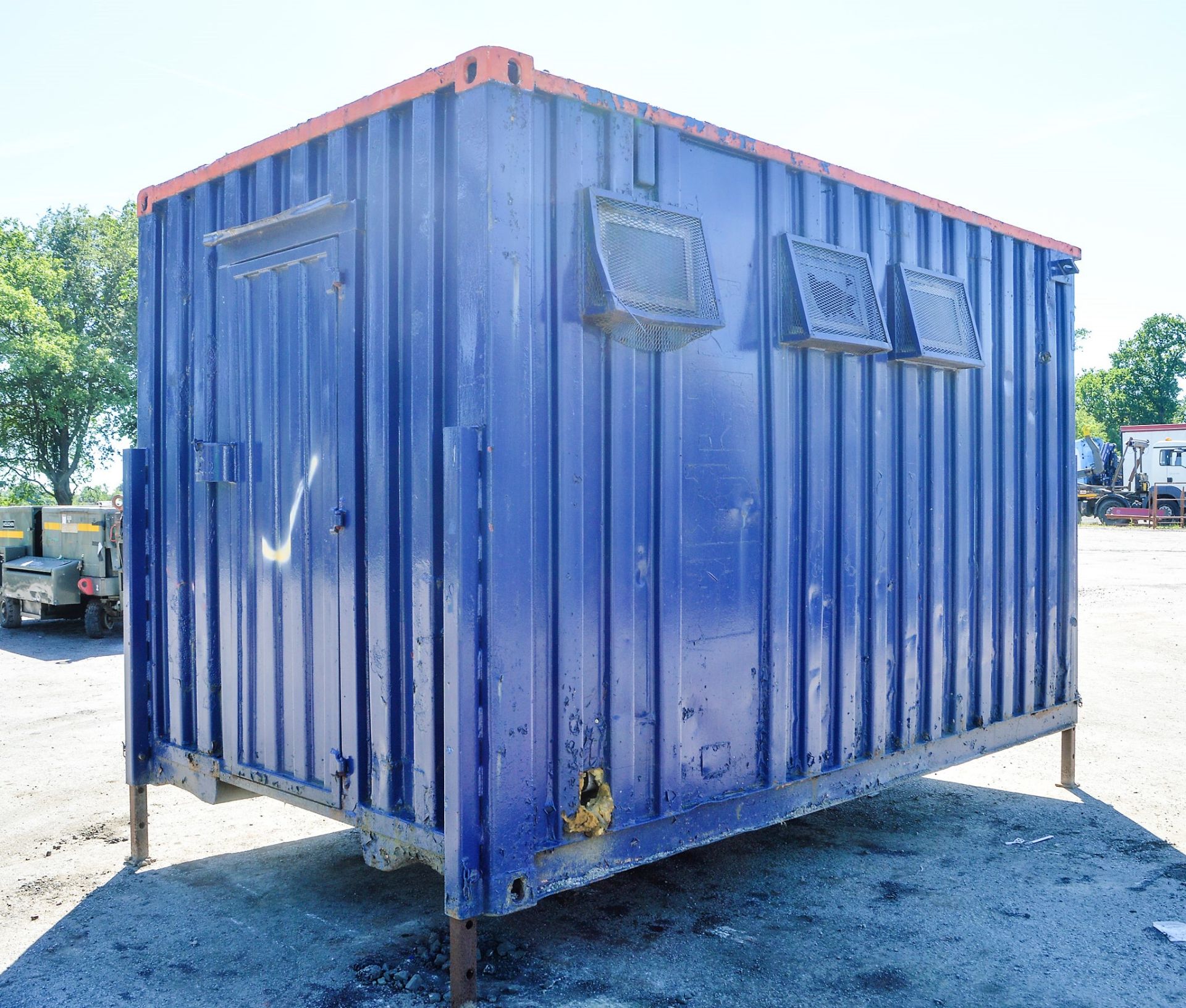 13 ft x 8 ft steel anti vandal jack leg  toilet site unit ** Locked on one door with padlock **