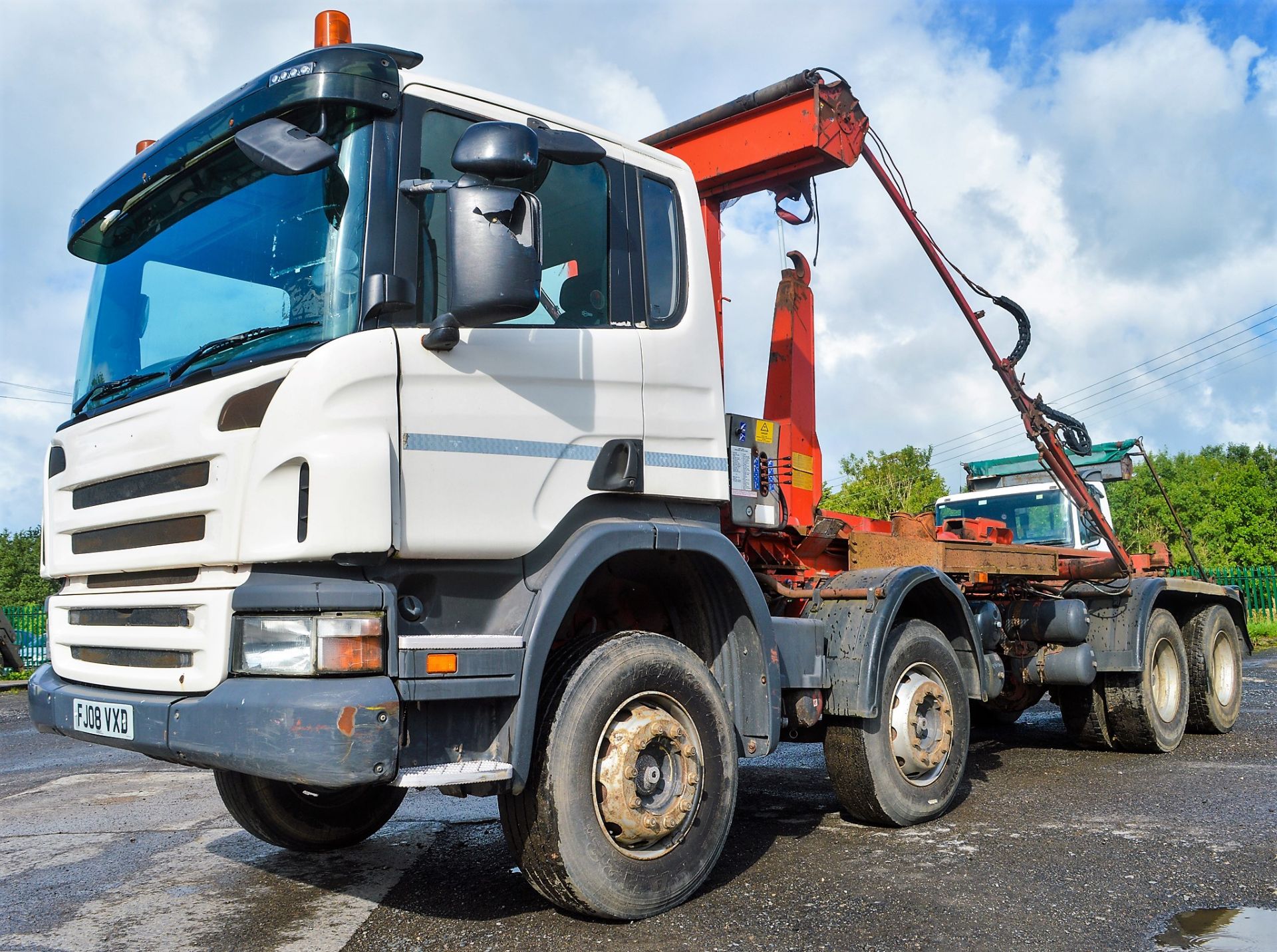 Scania P380 8x4 hook loader lorry  Registration number: FJ08 VXD  Date of registration: 24/06/2008