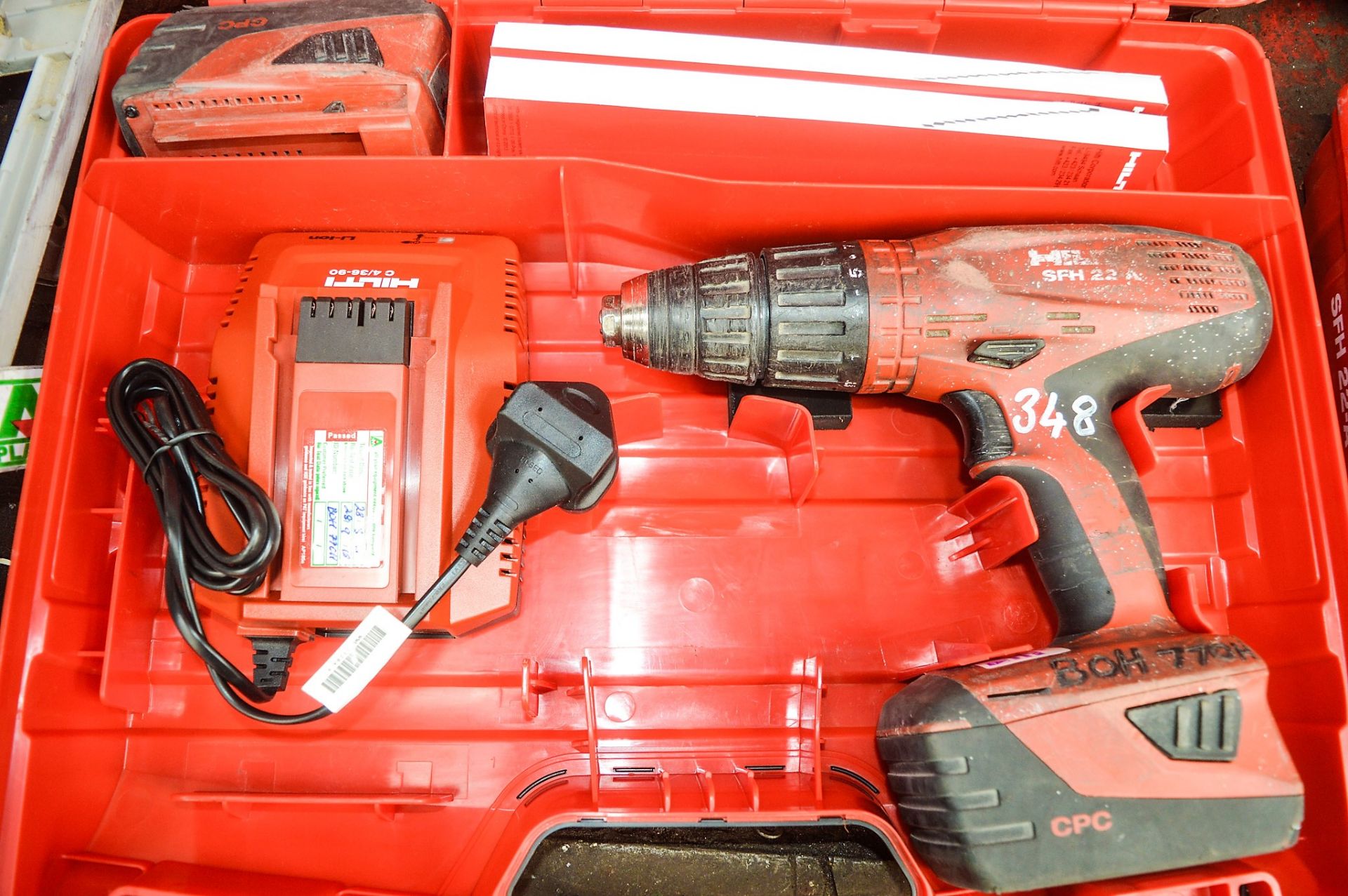 Hilti SFH22-A 22v cordless power drill c/w charger, 2 batteries & carry case BOH770H