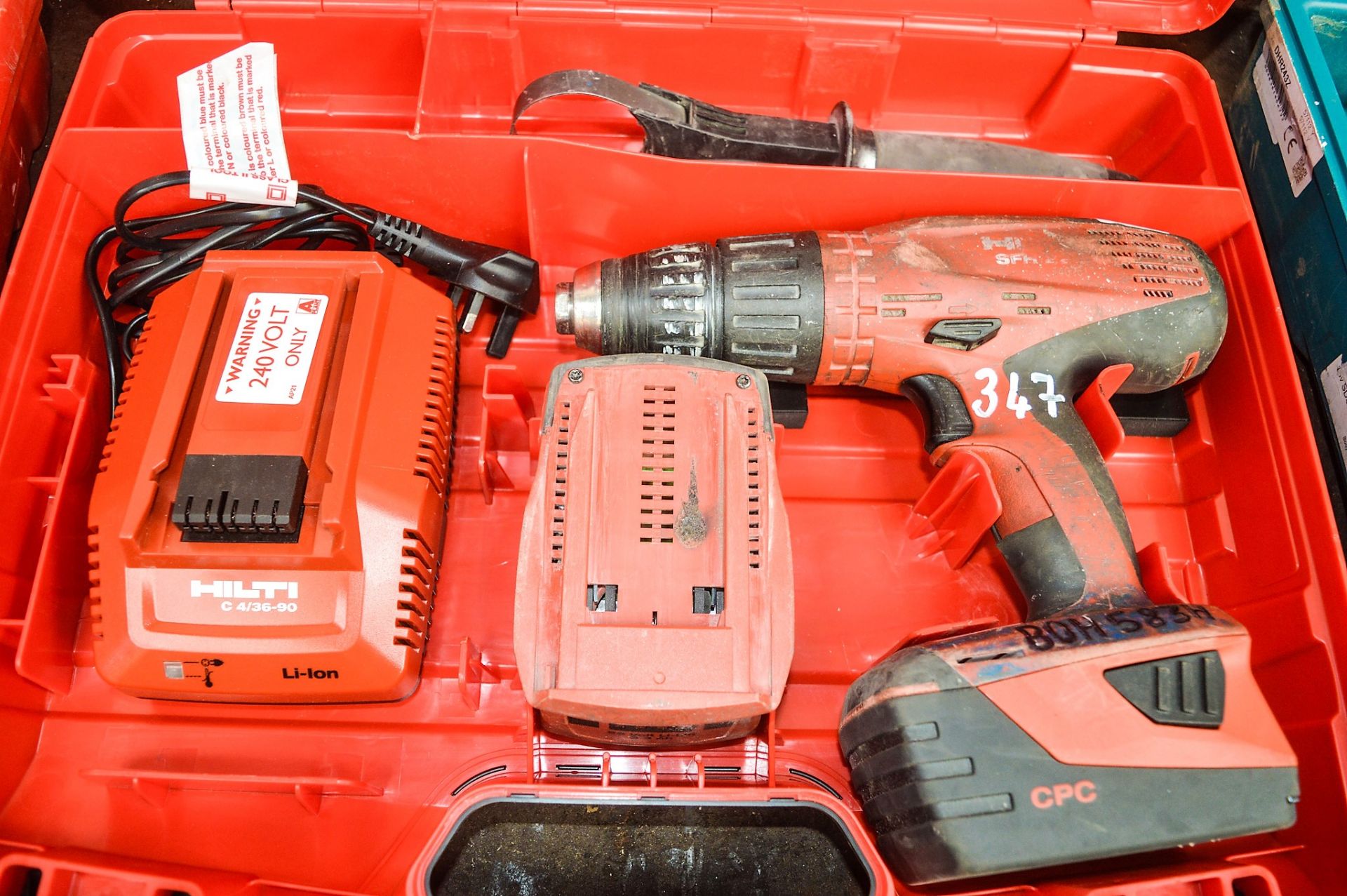 Hilti SFH22-A 22v cordless power drill c/w charger, 2 batteries & carry case BOH583H