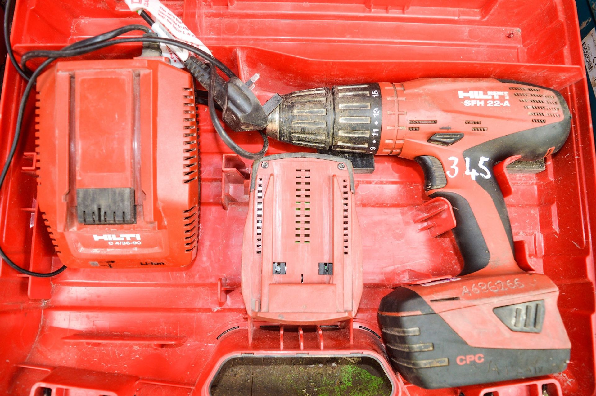 Hilti SFH22-A 22v cordless power drill c/w charger, 2 batteries & carry case A686266