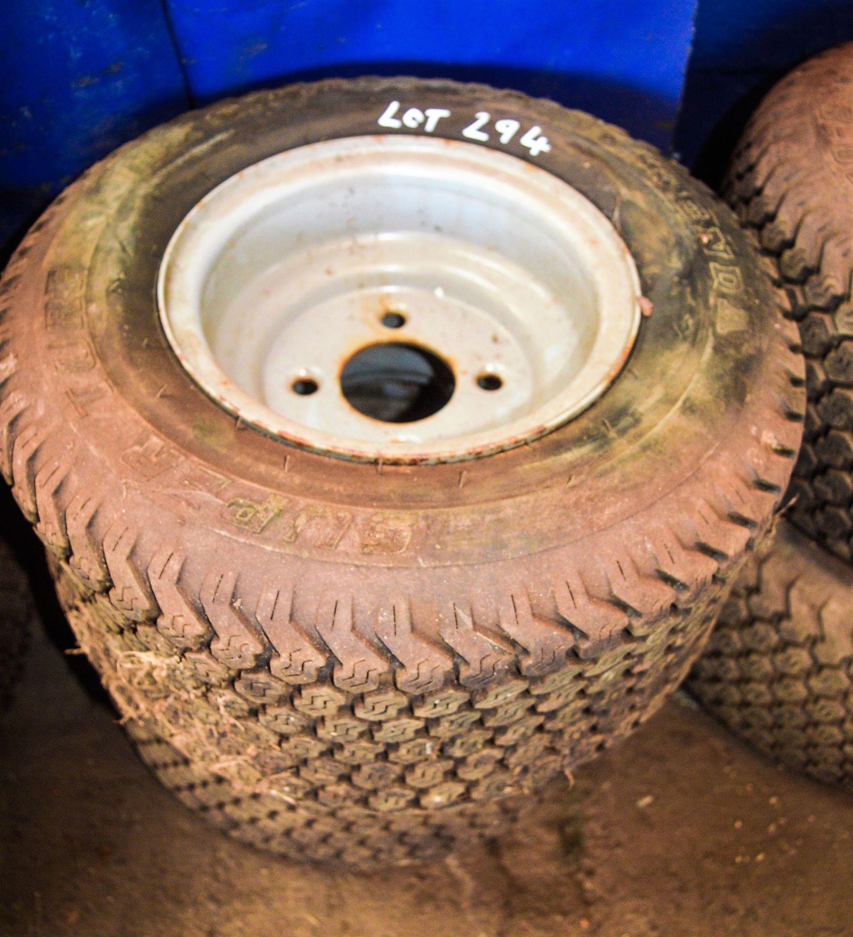 Pair of Kenda Super Turf 18 x 8.50 -8 turf tyres c/w steel rims
