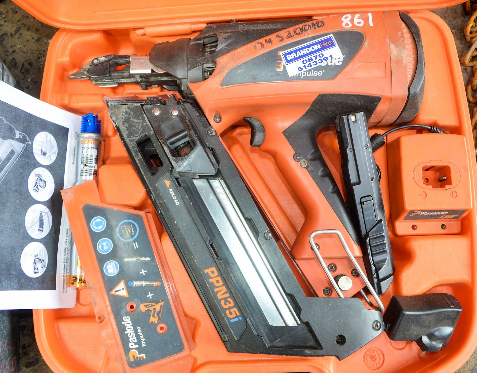 Paslode cordless nail gun c/w charger, 2 batteries & carry case