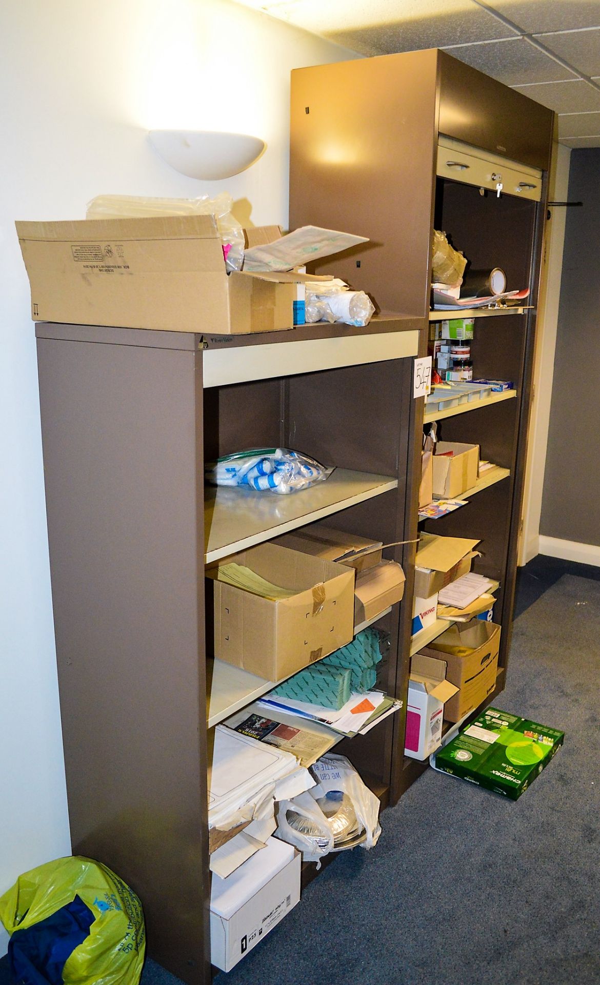 3 - steel cabinets, 4 drawer filing cabinet, 2 drawer pedestal, Hewlett Packard laser printer & - Image 2 of 2