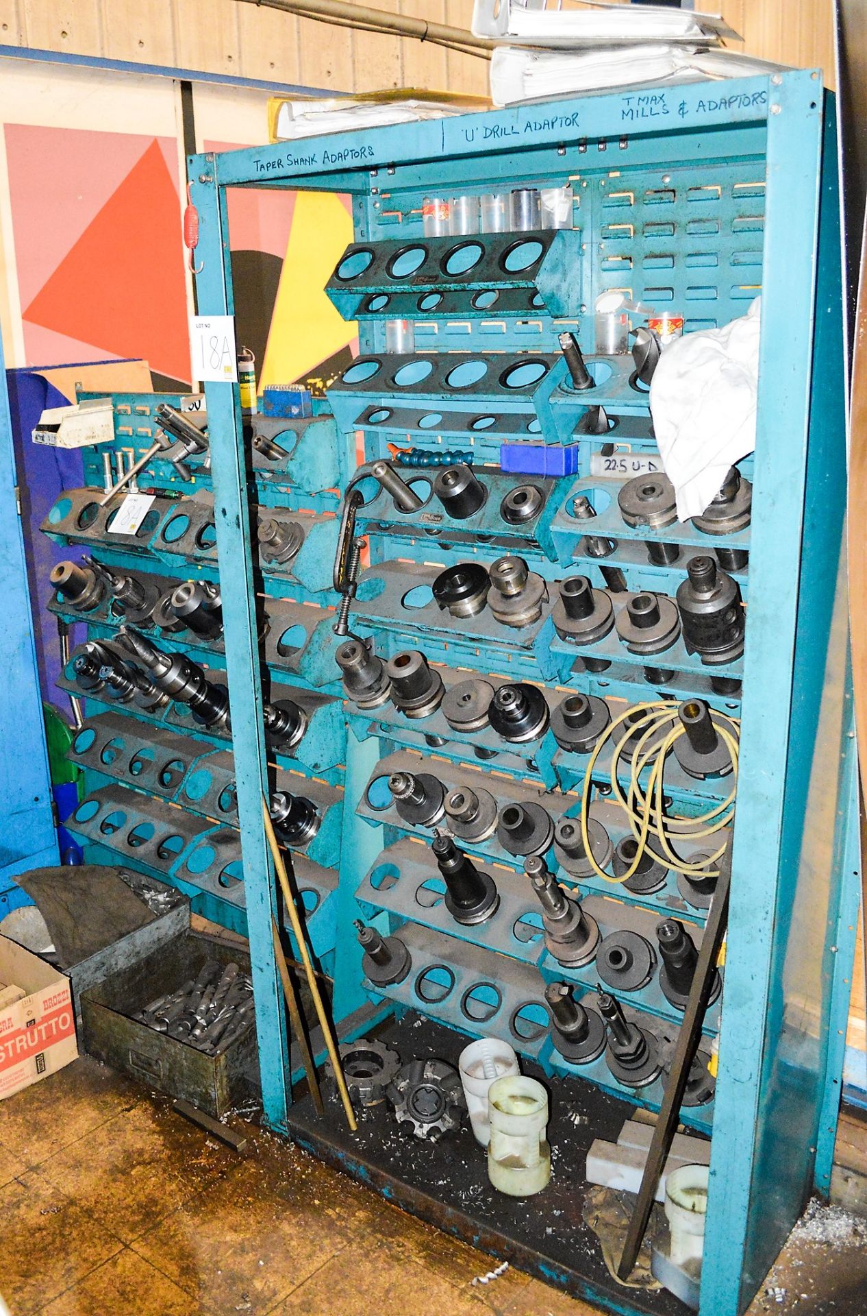 3 - steel racks & contents of tooling, drills, etc as lotted