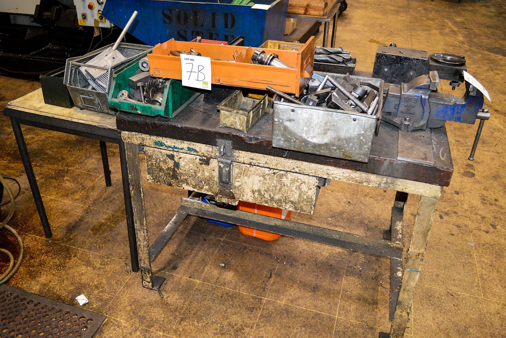 Steel bench & contents of tooling as lotted