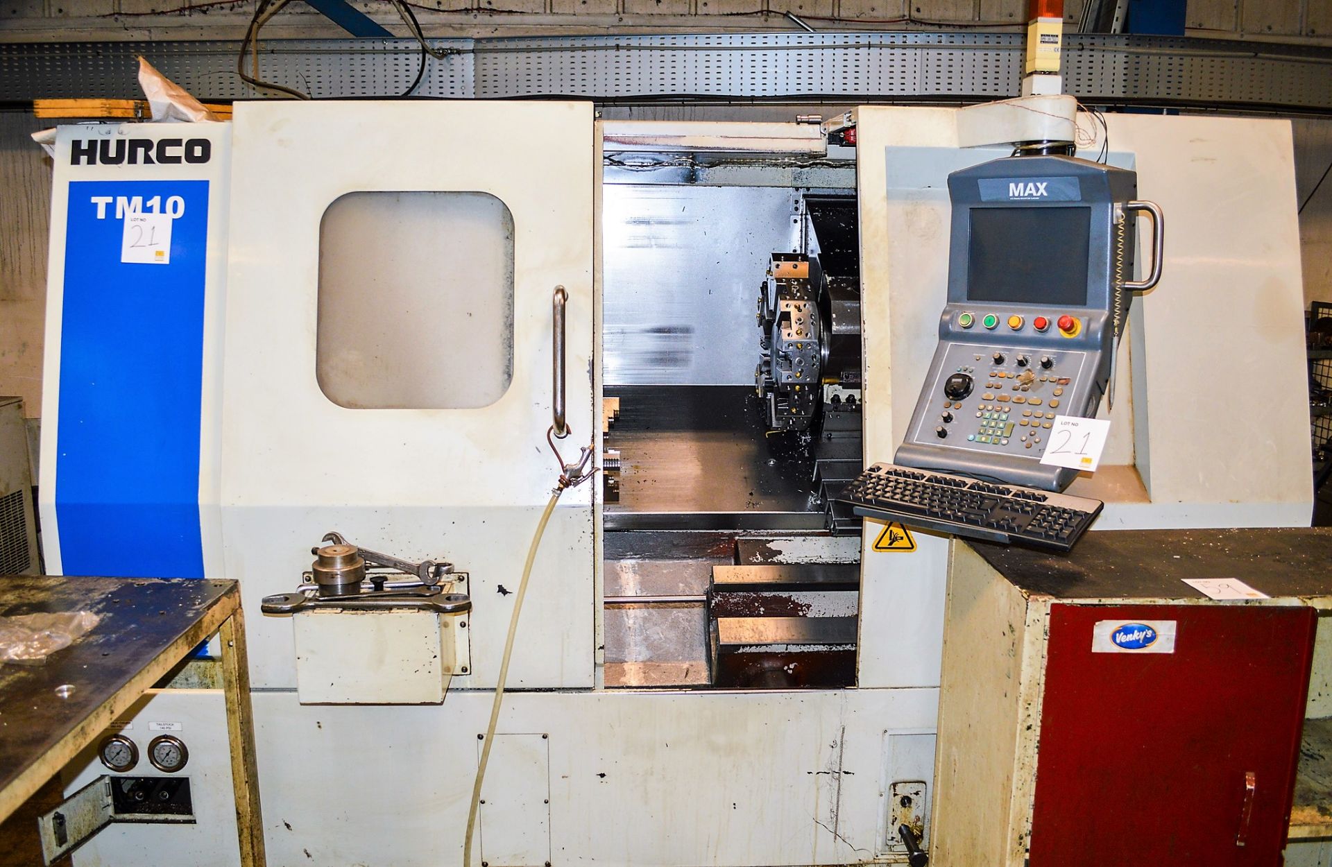 Hurco TMM10 CNC slant bed lathe S/N: 01103045AAA c/w 12 station tool store, headstock, Hurlo Max - Image 2 of 6
