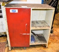 Steel work bench & steel cabinet c/w contents of tooling etc as lotted