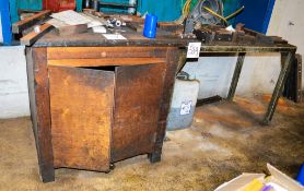 Steel work bench and wooden cupboard