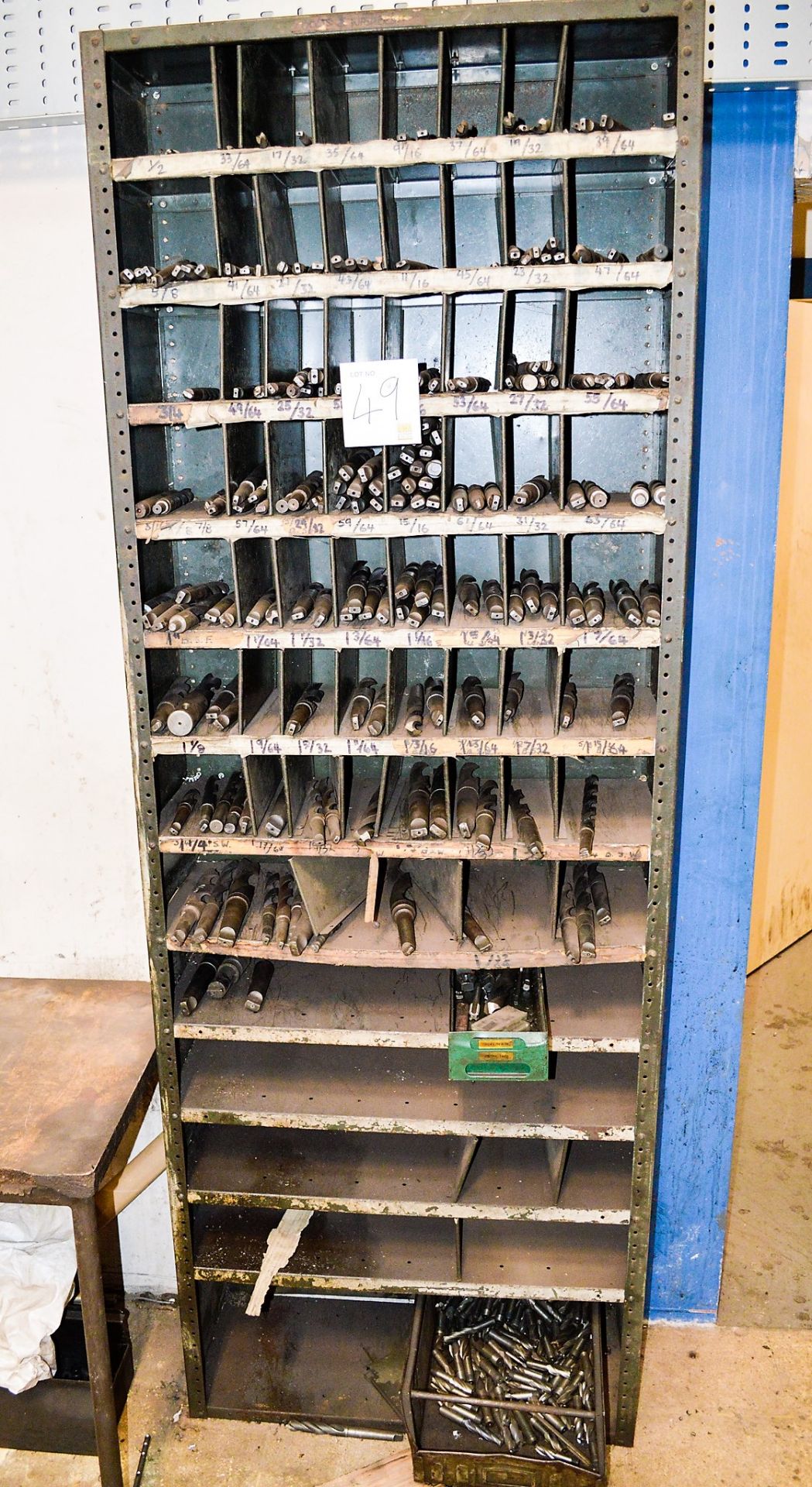 Steel rack & contents of drills reamers etc as lotted
