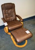 Leather upholstered arm chair c/w foot stool