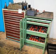 Steel tool drawers & double door steel cabinet c/w contents of tooling etc as lotted