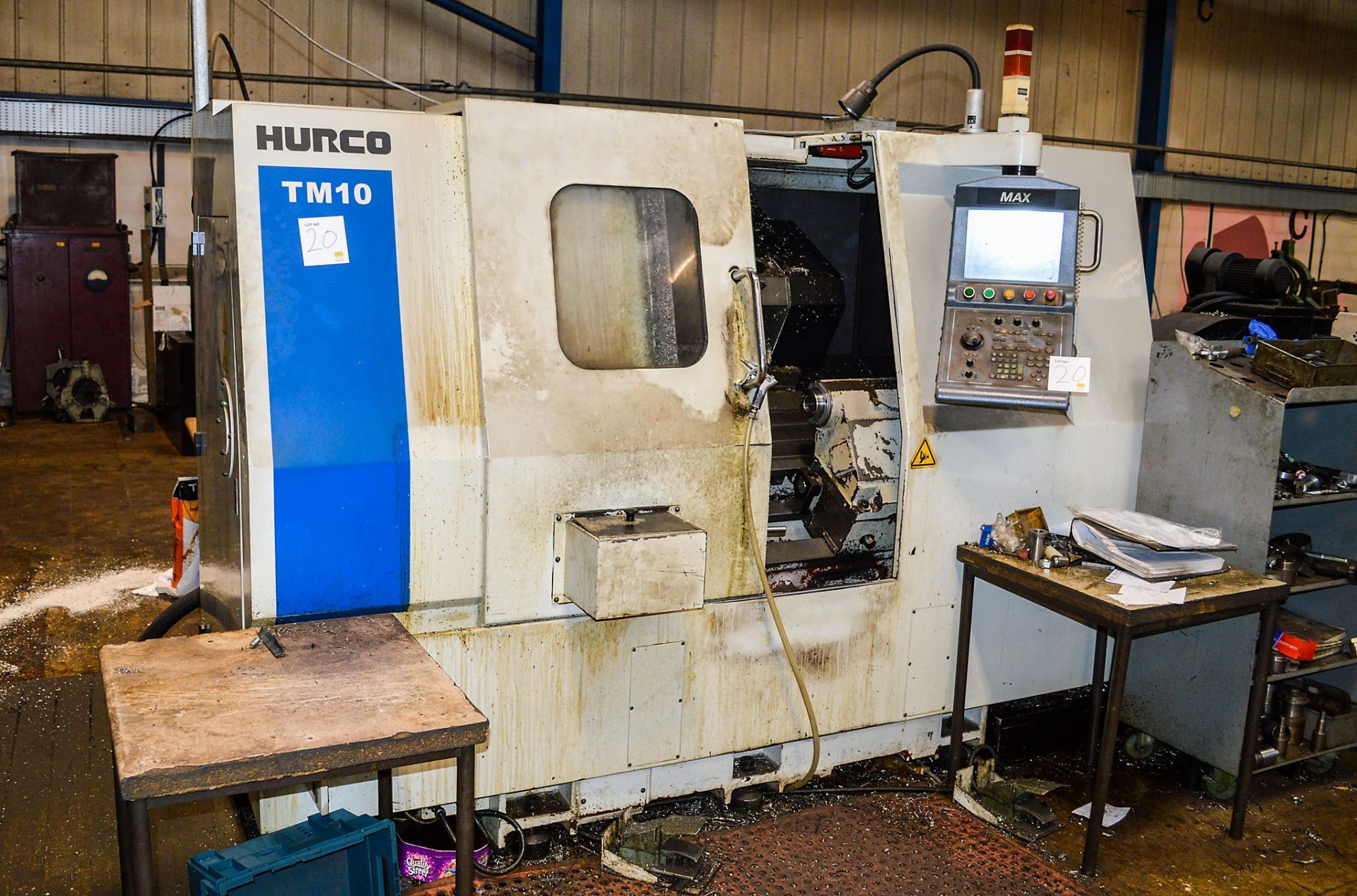 Hurco TMM10 CNC slant bed lathe S/N: 01103087BAA c/w 12 station tool store, headstock, Hurlo Max