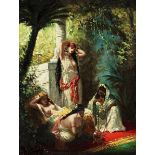 Eliza Joinville, französische Malerin des 19. Jahrhunderts VIER JUNGE HAREMSFRAUEN IM PARK UNTER