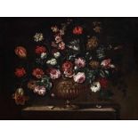 Giovanni Stanchi, 1608 Rom "" 1673,Umkreis BLUMENSTRAUSS IN PRUNKVASE Öl auf Leinwand. 74,5 x 92,5