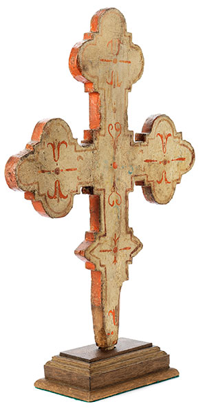 Sieneser Vortragekreuz des ausgehenden 15. Jahrhunderts Höhe: 48 cm. Breite: 32 cm. Holz, bemalt. - Image 2 of 3