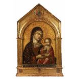 Sieneser Schule des 14./ 15. Jahrhunderts MADONNA MIT DEM KIND Öl und Tempera auf Holz. 95 x 60 x