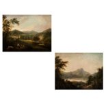 Maler des 18. Jahrhunderts Gemäldepaar TIEFE LANDSCHAFT MIT KIRCHENRUINE SOWIE DREI FIGUREN UND ZWEI