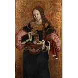 Italienischer Meister des 15. Jahrhunderts MARIA VON BETHANIEN Öl auf Holz. 71 x 42,5 cm. Die