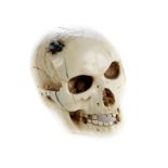 Elfenbein-Calavera Höhe: 6,2 cm. Spanien, 18. Jahrhundert. Elfenbein geschnitzt, teils geschwärzt,