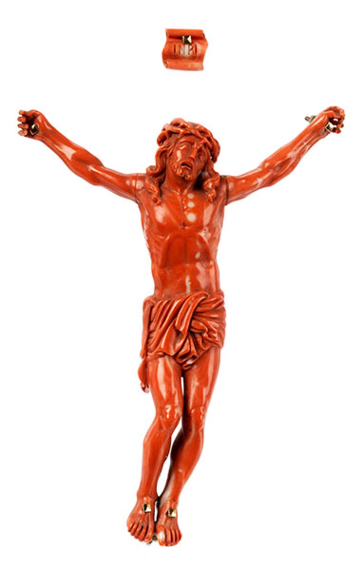 Corpus Christi aus Koralle Höhe der Christusfigur: ca. 18 cm. Sizilien, 17./ 18. Jahrhundert.