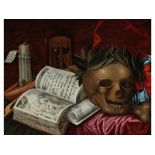 Italienischer Meister des 16./ 17. Jahrhunderts VANITAS-STILLLEBEN MIT SCHÄDEL Öl auf Leinwand. 34 x