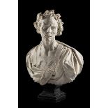 Büste eines Mannes Höhe: 70 cm. Wohl Genua, 18. Jahrhundert. Weißer Marmor, geschlagen. Auf