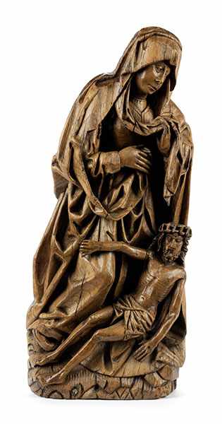 Figurengruppe der Beweinung Christi Höhe: 57 cm. Wohl Rheinland, nach 1500. Eichenholz, von