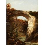 Wolfgang Adam Töpffer, 1766 Genf "" 1847, zug. FLUSSLAUF MIT STEINBRÜCKE Öl auf Leinwand. 36 x 25,