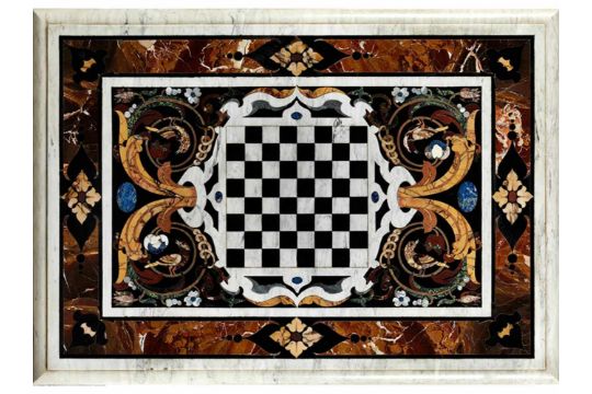 Pietra dura-Platte mit Schachfeld Ca. 107 x 67,5 cm. Italien, 19./ 20. Jahrhundert. Profilierter - Bild 3 aus 3