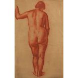 Felice Carena, 1879 "" 1966, zug. Rückenakt einer stehenden Frau Rötelzeichnung auf Karton. 70 x