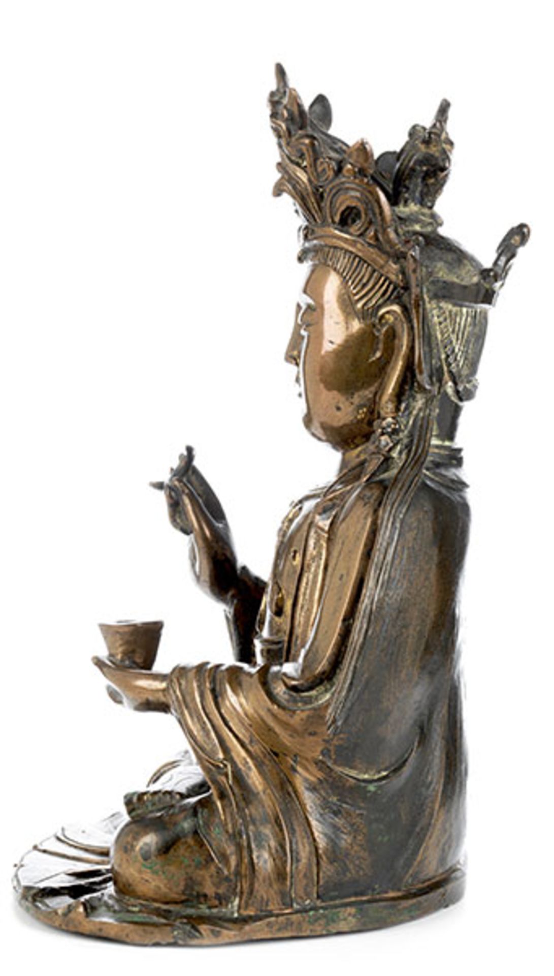 Buddha Shakyamuni Höhe: 23,5 cm. China, wohl 17./ 18. Jahrhundert. Messingbronze gegossen, - Bild 2 aus 3