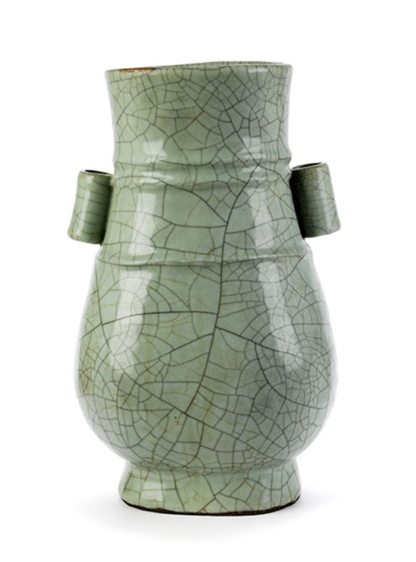 Seladon Hu-Vase Höhe: 27 cm. Bodenseitig vier Etiketten. China. Über unglasiertem Standring der - Bild 2 aus 3