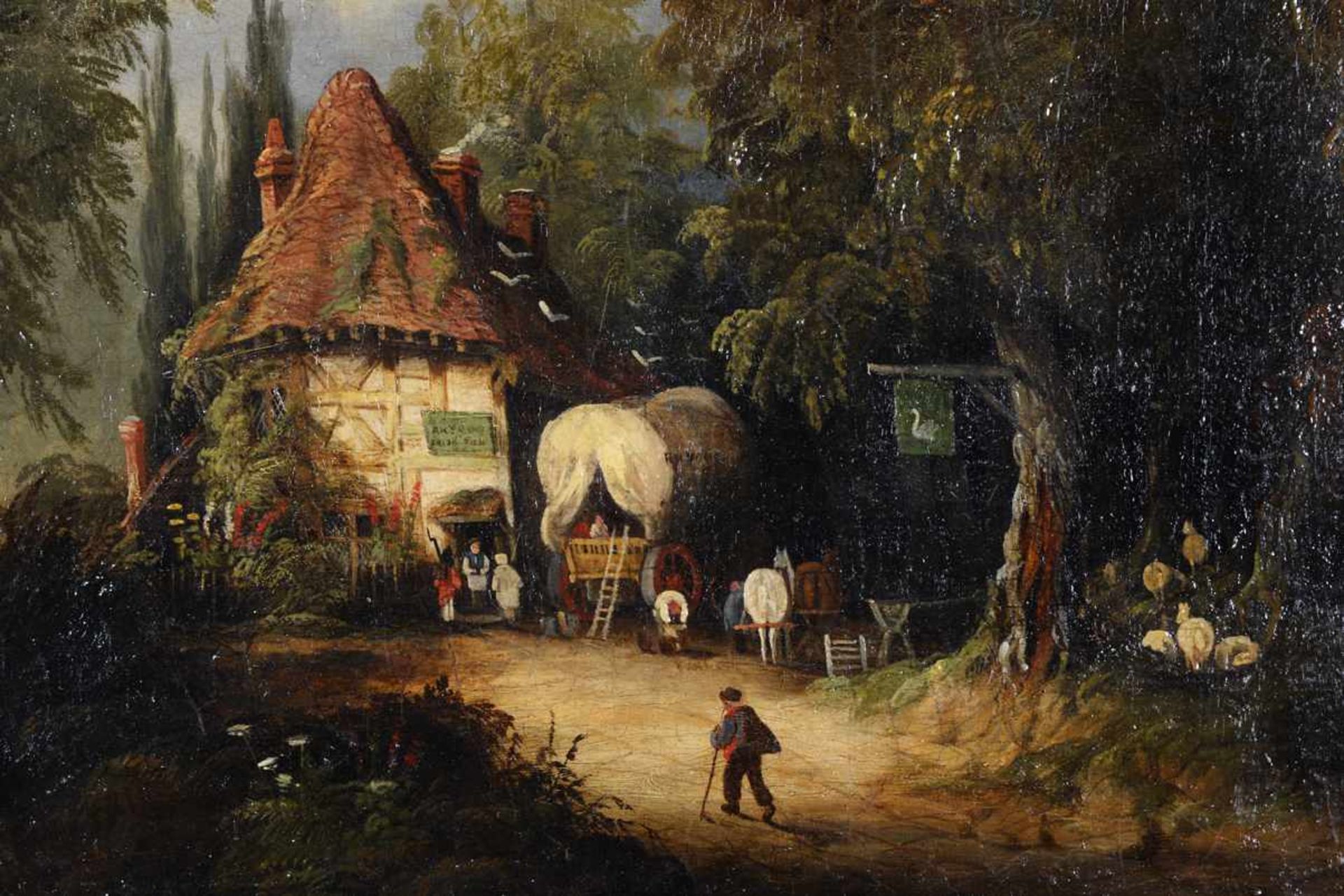 "Fisherman`s Shop". Englischer Romantiker, signiert A.H. Young. Öl auf Leinwand, mittig signiert, - Bild 5 aus 7