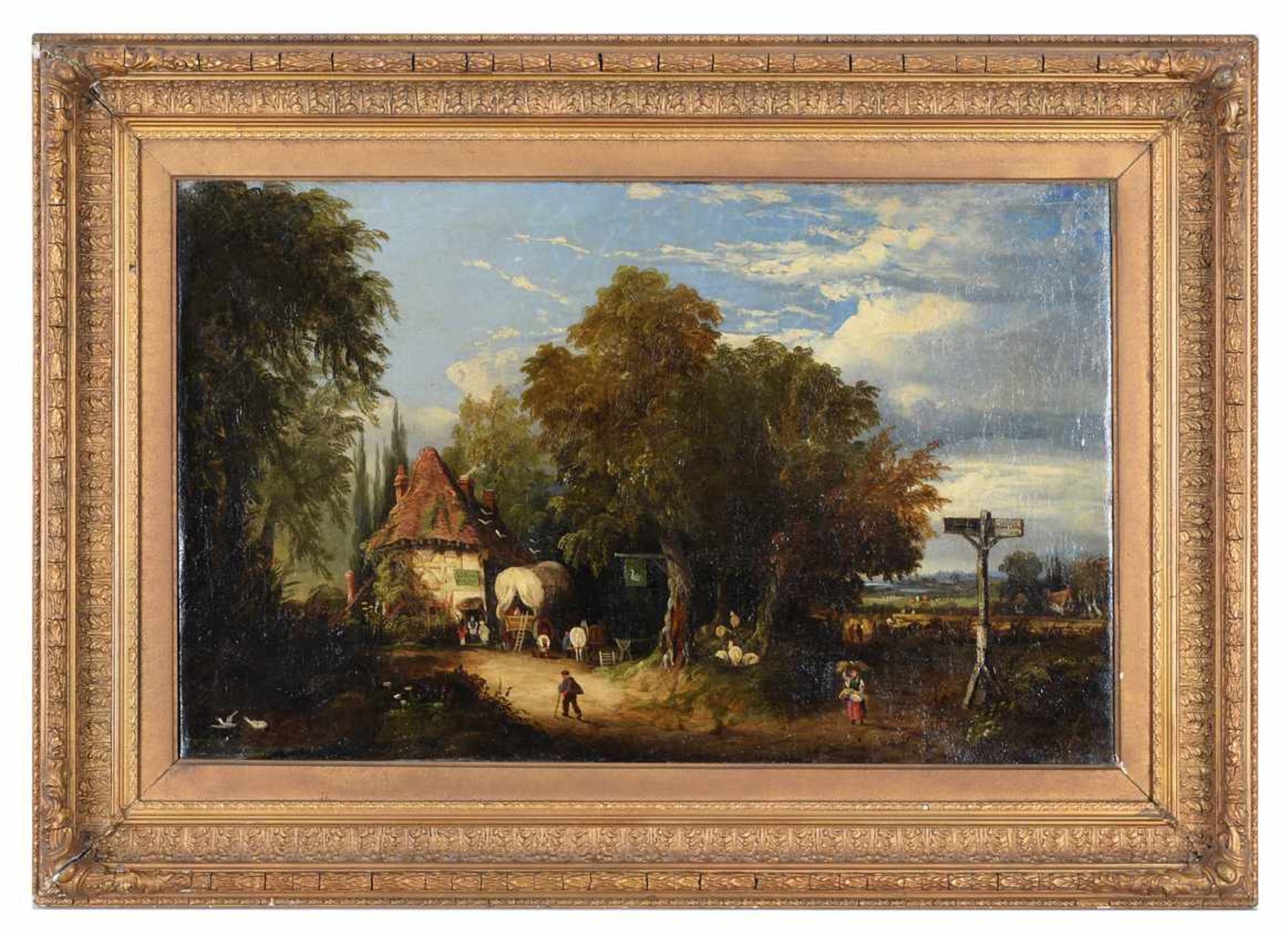 "Fisherman`s Shop". Englischer Romantiker, signiert A.H. Young. Öl auf Leinwand, mittig signiert,