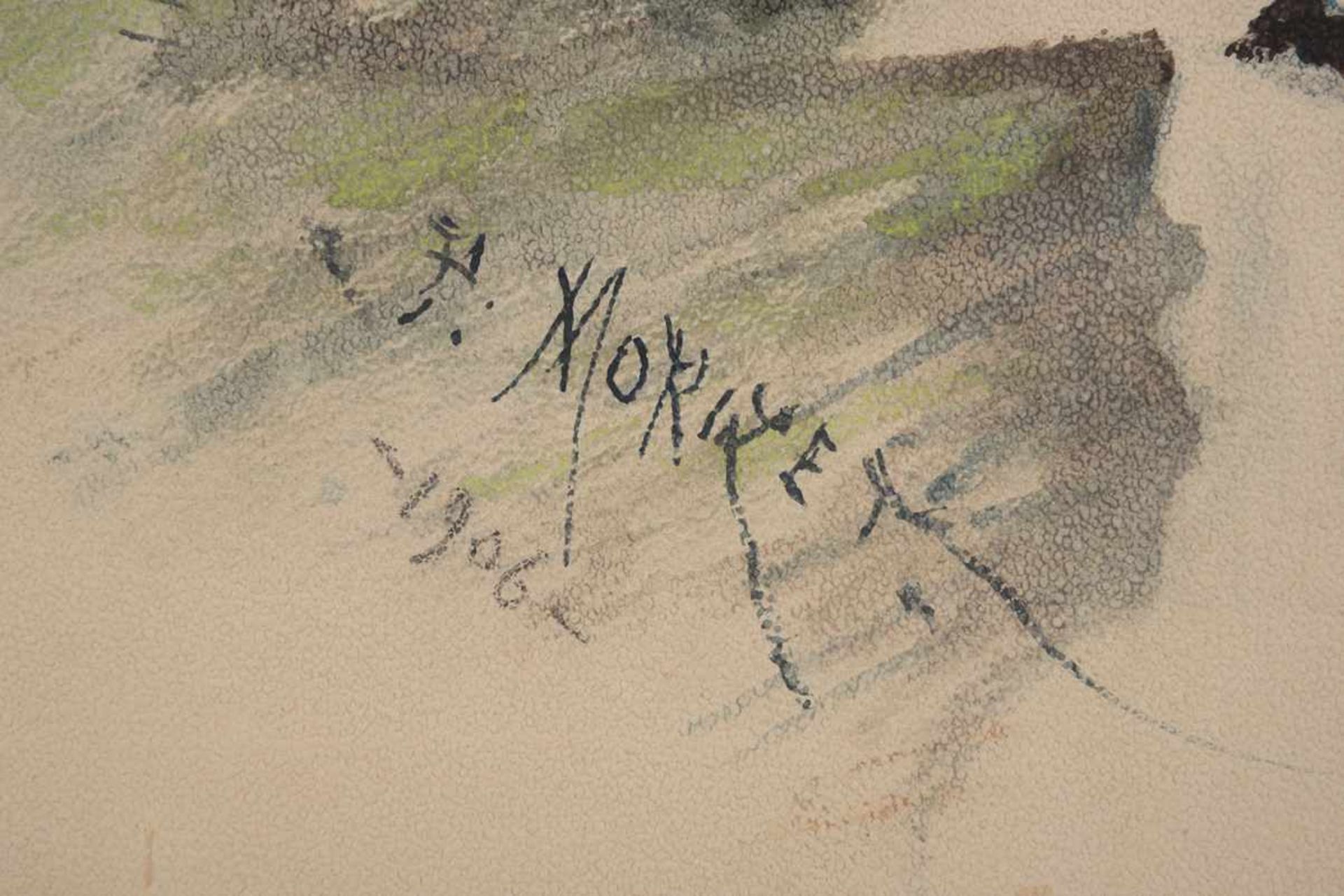 Paul Louis Morizet. Landschaft mit Baum und angedeutetem Gebirgszug. Paul Louis Morizet (1850 - ?, - Bild 2 aus 3