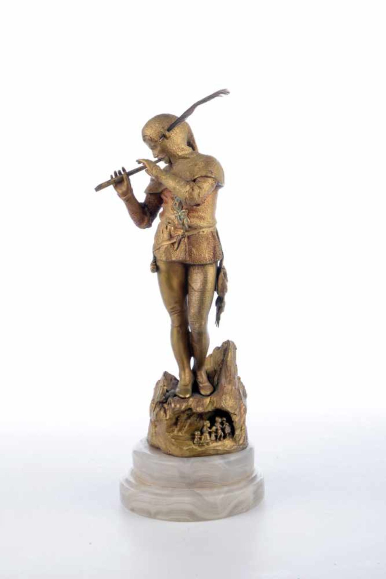 "Der Rattenfänger von Hameln". Bronze, feuervergoldet. Eugene Barillot (1841 - 1900, Frankreich).