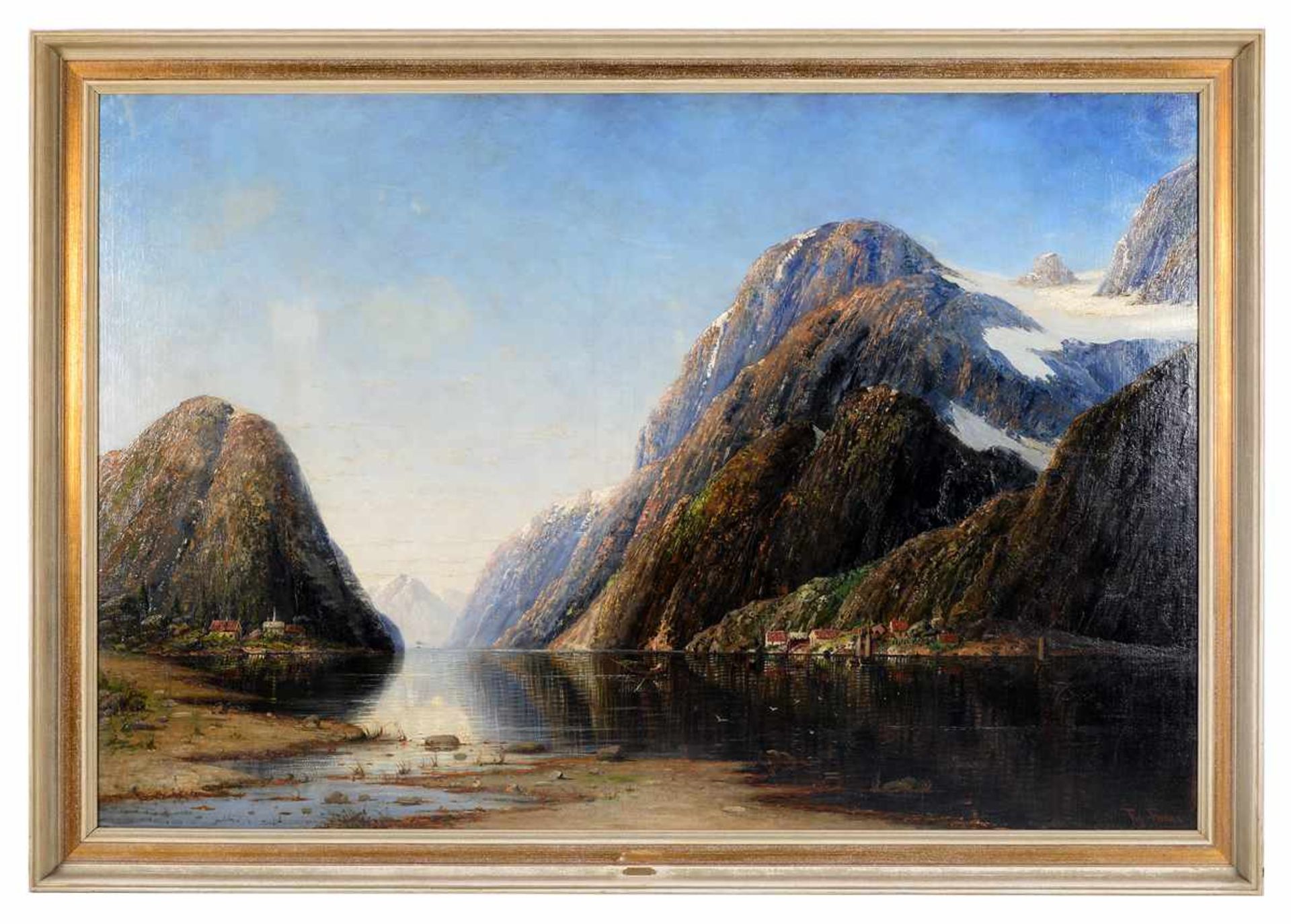 Fjordlandschaft. Therese Fuchs (1849 - 1898, Düsseldorf). Ideallandschaft mit minutiösen