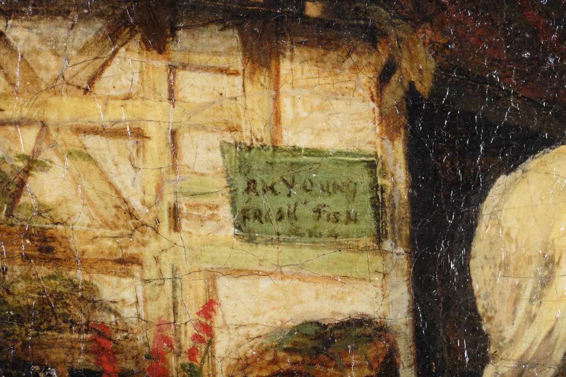 "Fisherman`s Shop". Englischer Romantiker, signiert A.H. Young. Öl auf Leinwand, mittig signiert, - Bild 3 aus 7