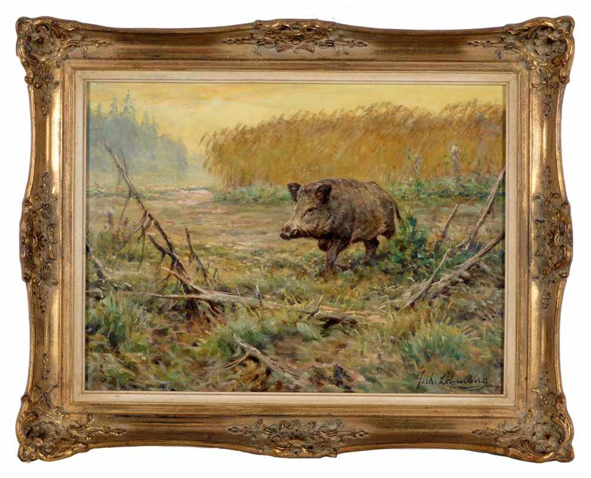 Wildschwein, Keiler auf einer herbstlichen Lichtung. Gerhard Löbenberg (14.09.1891 - 19.08.1967),