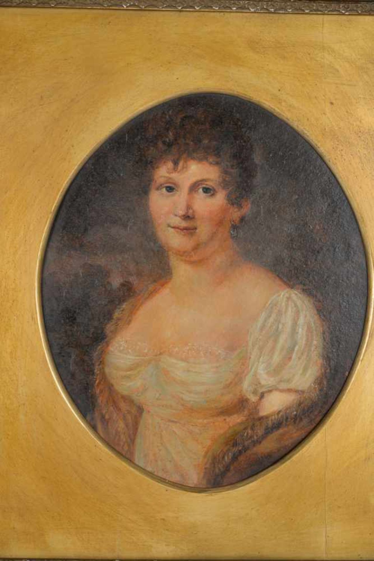 Brustporträt einer Dame mit Ohrring, wohl englisch. Öl auf Malplatte, Datierung um 1900, - Bild 2 aus 7