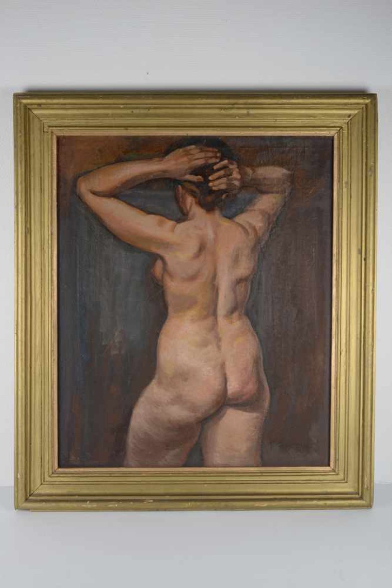Stehender weiblicher Rückenakt. August Garbe (Niedersächsischer Kunstmaler, Akademie der bildenden