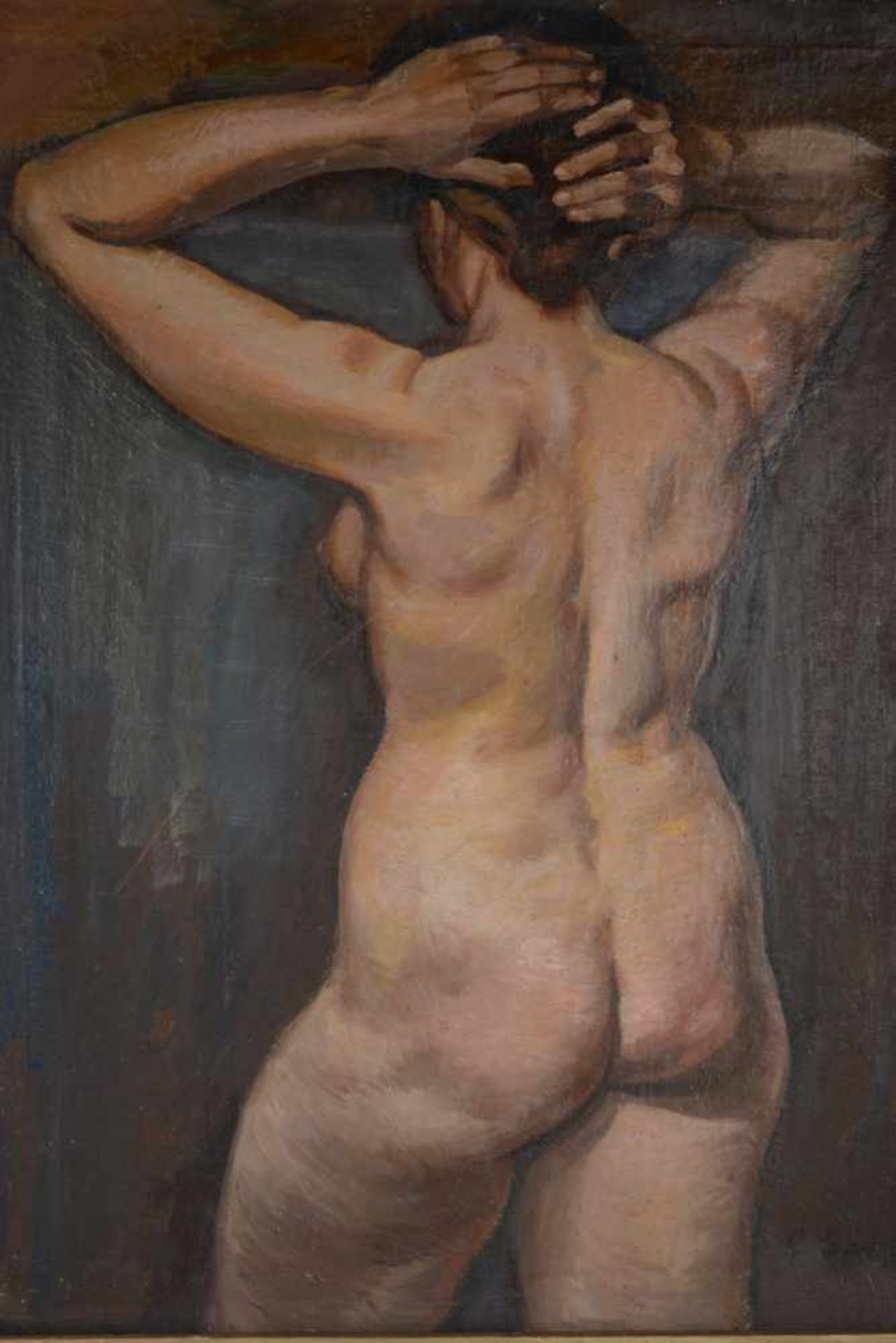 Stehender weiblicher Rückenakt. August Garbe (Niedersächsischer Kunstmaler, Akademie der bildenden - Bild 5 aus 7