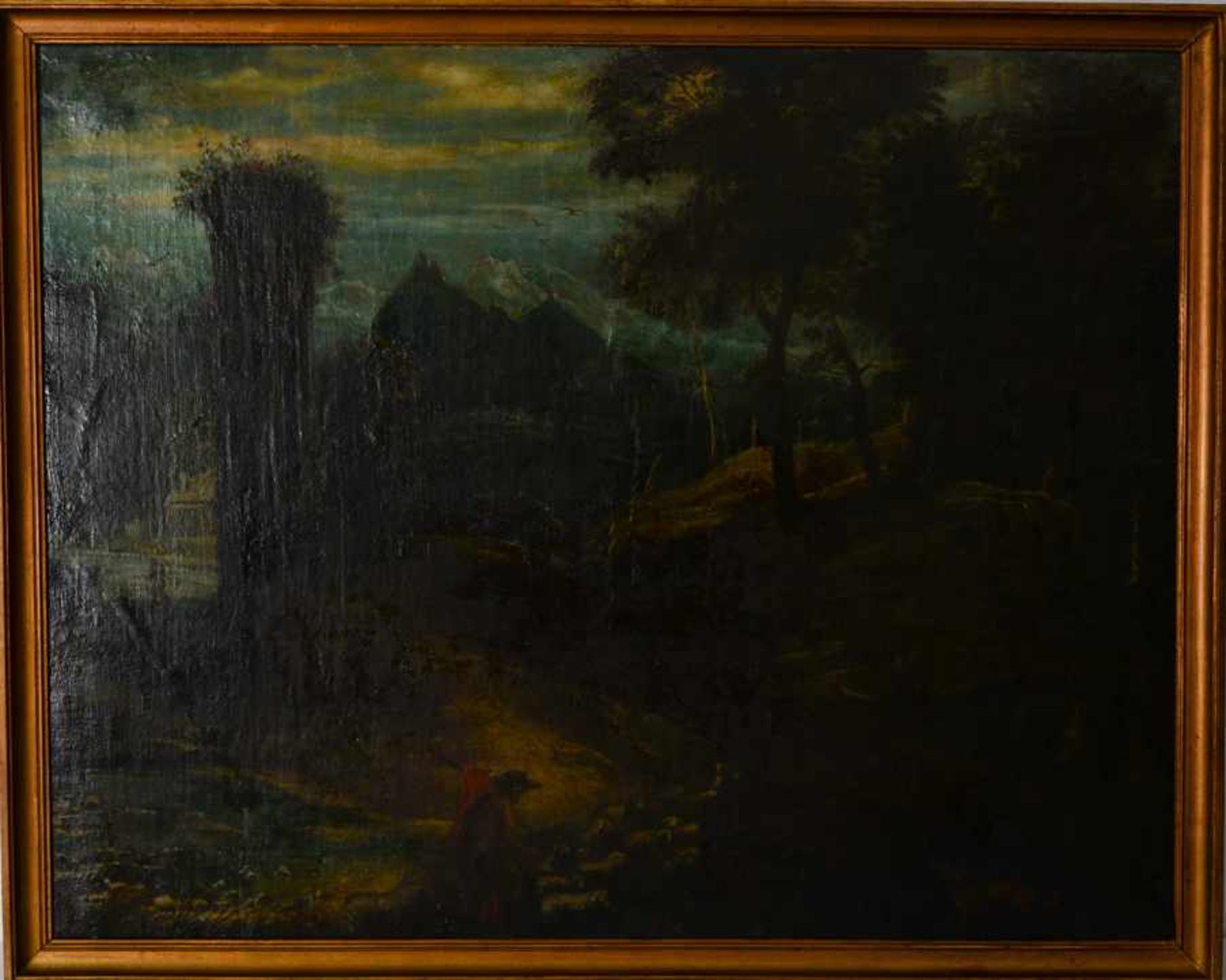 Ideallandschaft, 18. Jahrhundert. Altmeister-Gemälde, wohl Italien. Öl auf Leinwand, unsigniert,