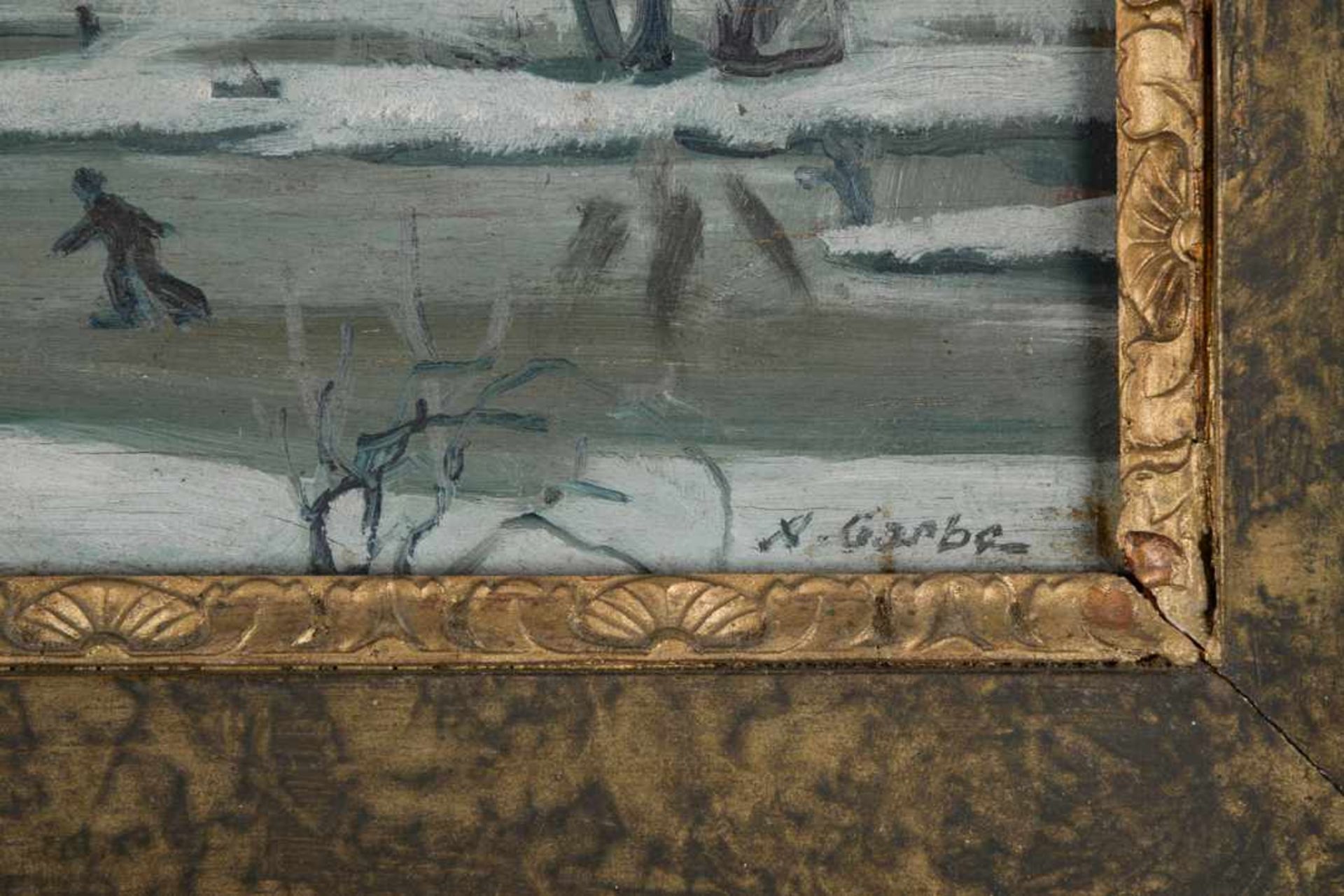 Winterlandschaft mit Schlittschuhläufern. August Garbe (Niedersächsischer Kunstmaler, Akademie der - Bild 6 aus 7