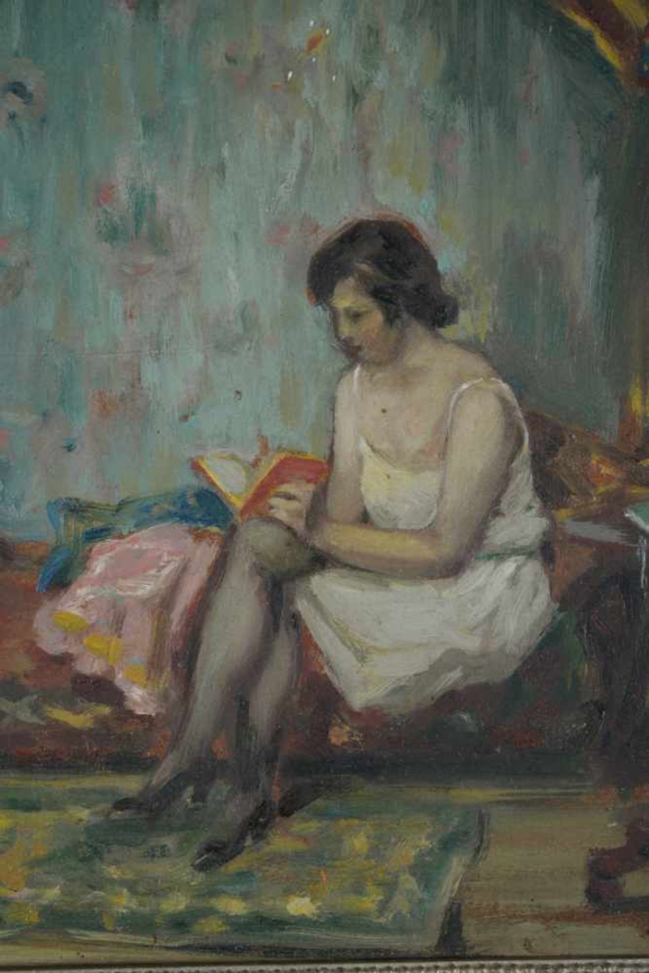 Junge Frau auf Chaiselongue. August Garbe (Niedersächsischer Kunstmaler, Akademie der bildenden - Bild 2 aus 7