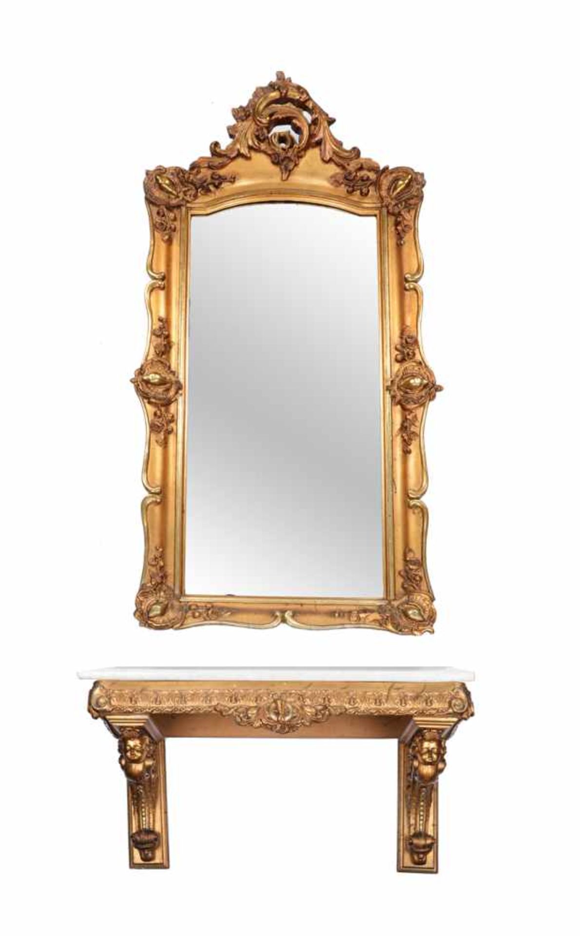 Wandkonsole mit Spiegel. Stil Louis XV / Rokoko, 2. Zeit. Schönes Ensemble des 19. Jahrhunderts,
