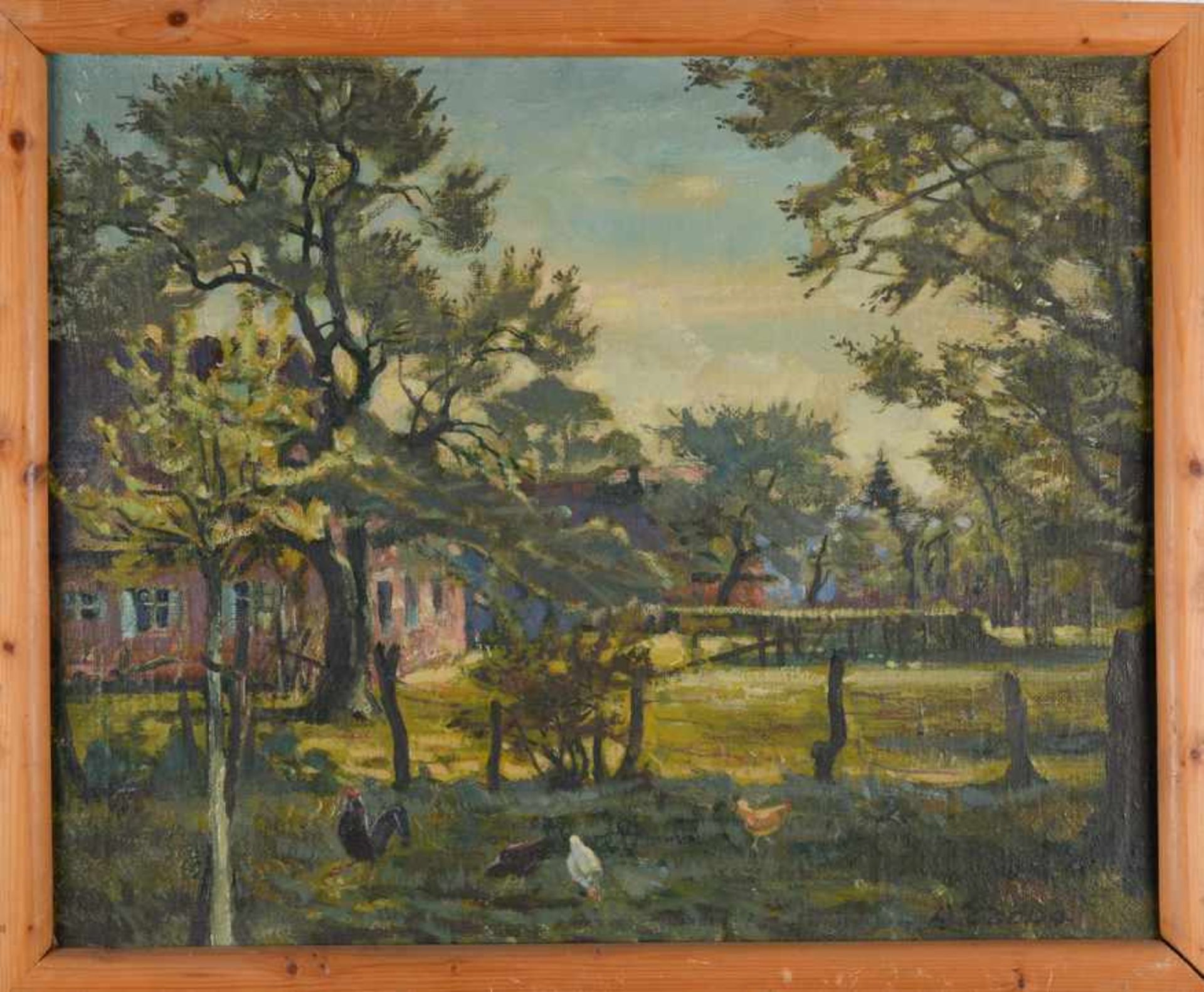 Gehöft, wohl bei Isernhagen, mit Hühnern. August Garbe (Niedersächsischer Kunstmaler, Akademie der - Bild 5 aus 11